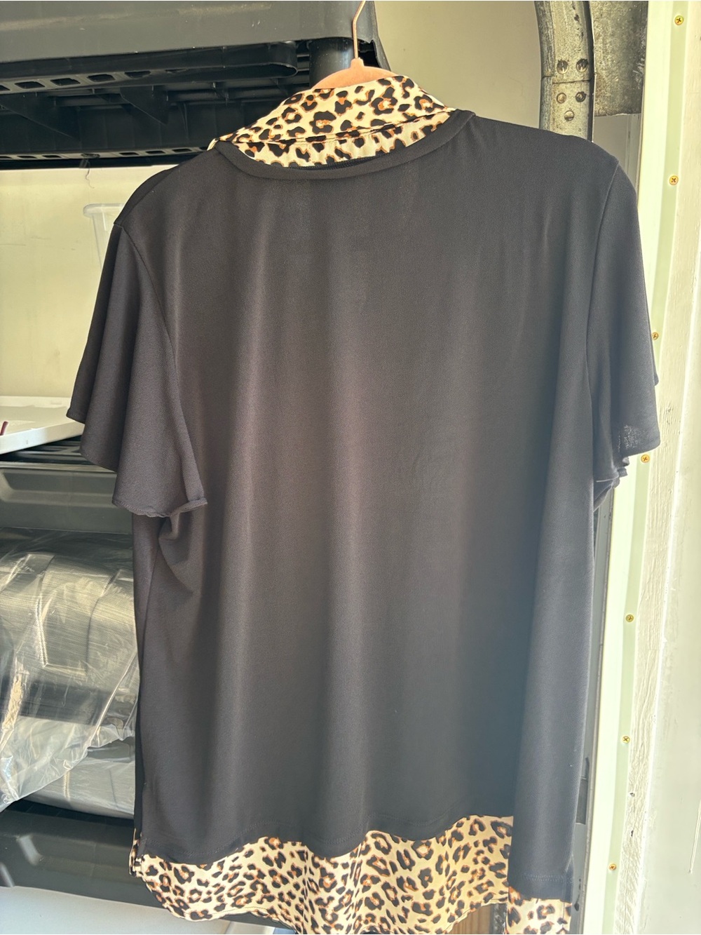 Adrianna Papell Black Tunic with Leopard-Print Collar & Hem - Picture 3 of 3